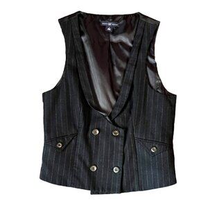 GAP Black Pinstripe Double Breasted Lined Wool Vest w/2 Front Pockets, Size S